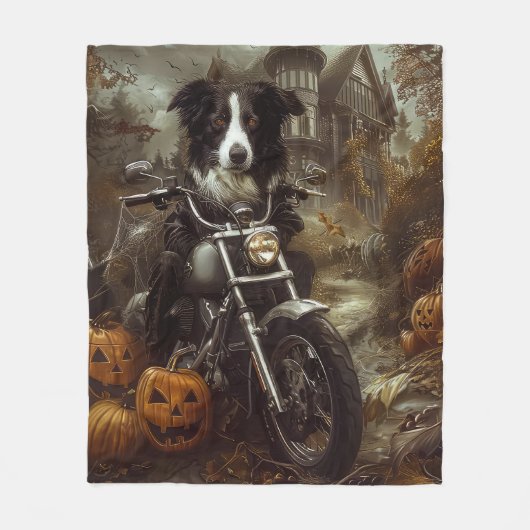 Border Collie Riding Motorfiets Halloween Eng Fleece Deken (Voorkant)