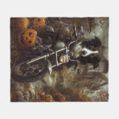 Border Collie Riding Motorfiets Halloween Eng Fleece Deken (Voorkant (Horizontaal))