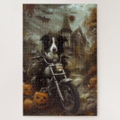 Border Collie Riding Motorfiets Halloween Eng Legpuzzel (Verticaal)