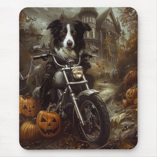 Border Collie Riding Motorfiets Halloween Eng Muismat (Voorkant)