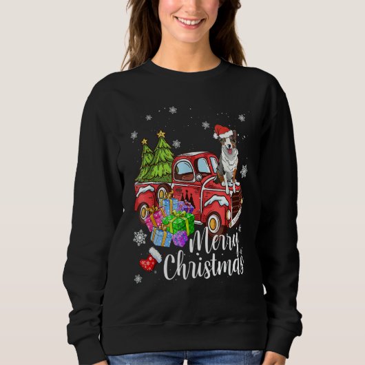 Border Collie Riding Red Truck Xmas Merry Christma Trui (Voorkant)