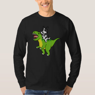 Border Collie rijdt op Rex Dinosaur hond T-shirt