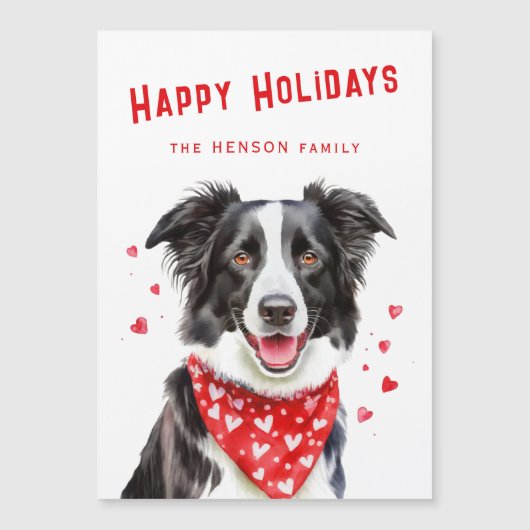 Border Collie Rode Hart Bandana Kerst Kaarten (Voorkant)
