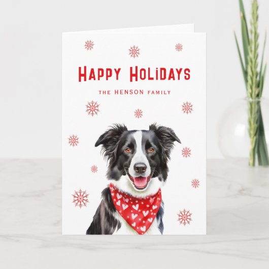 Border Collie Rode Hart Sjaal Kerstmis Feestdagen Kaart (Voorkant)