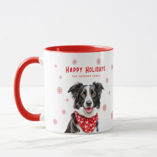 Border Collie Rode Hart Sjaal Kerstmis Mok (Links)