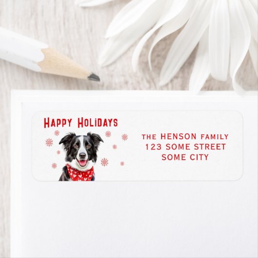 Border Collie Rode Hart Sjaal Retouradres Etiket (Insitu)
