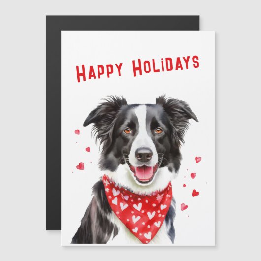 Border Collie Rode Harten Bandana Kerstkaart (Voorkant / Achterkant)