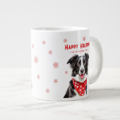 Border Collie Rode Harten Sjaal Kerstmis  Grote Koffiekop (Voorkant rechts)