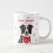 Border Collie Rode Harten Sjaal Kerstmis  Grote Koffiekop (Rechts)