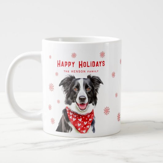 Border Collie Rode Harten Sjaal Kerstmis  Grote Koffiekop (Links)