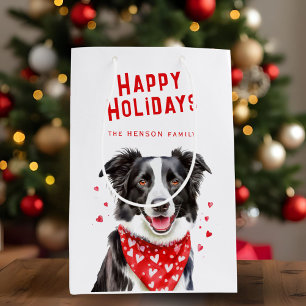 Border Collie Rode Harten Sjaal Kerstmis Medium Cadeauzakje