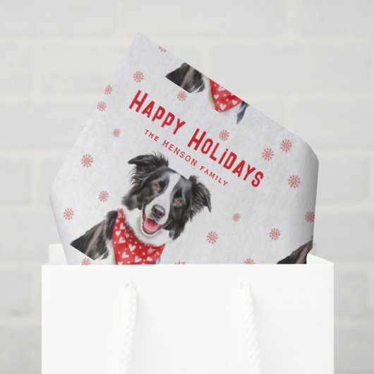Border Collie Rode Harten Sjaal Kerstmis Tissuepapier (Cadeauzakje)