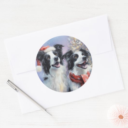 Border Collie Round Christmas Sticker (Envelop)