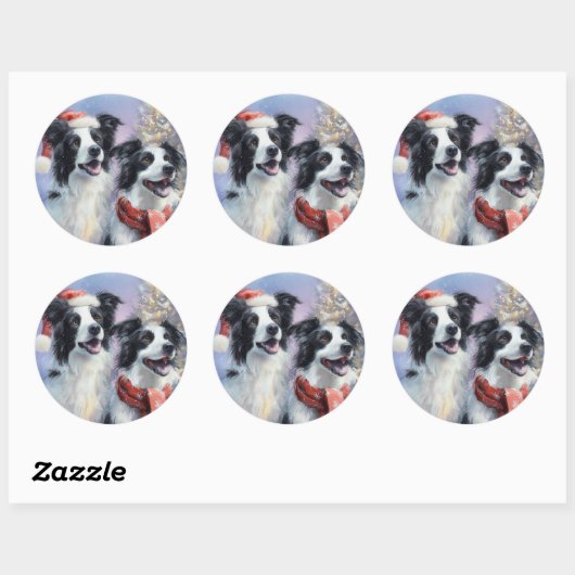 Border Collie Round Christmas Sticker (Vel)