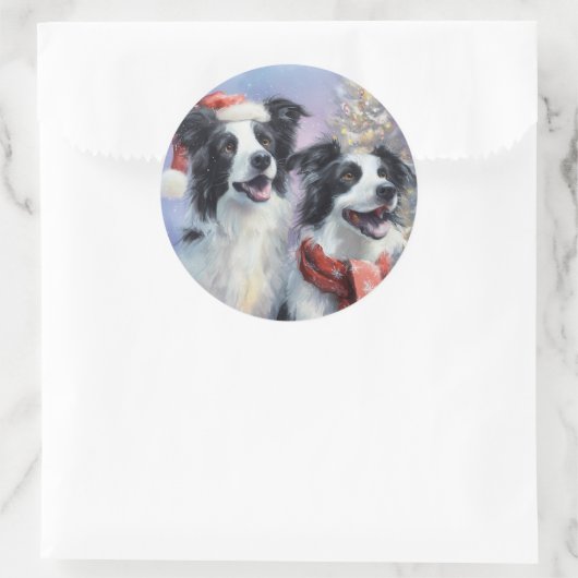 Border Collie Round Christmas Sticker (Tas)