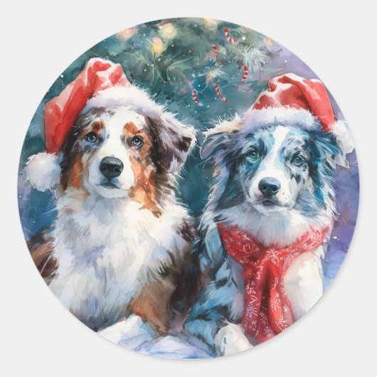 Border Collie Round Christmas Sticker (Voorkant)