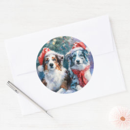 Border Collie Round Christmas Sticker