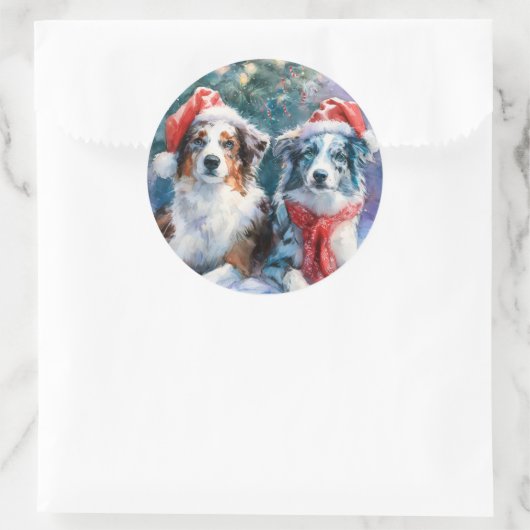Border Collie Round Christmas Sticker (Tas)