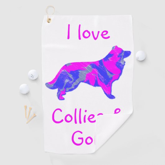 Border Collie Roze Hond Silhouet Monogram Golfhanddoek (Insitu)