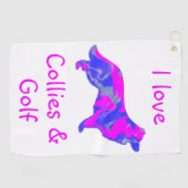 Border Collie Roze Hond Silhouet Monogram Golfhanddoek (Horizontaal)