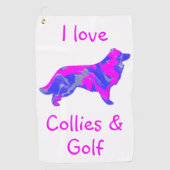 Border Collie Roze Hond Silhouet Monogram Golfhanddoek (Voorkant)