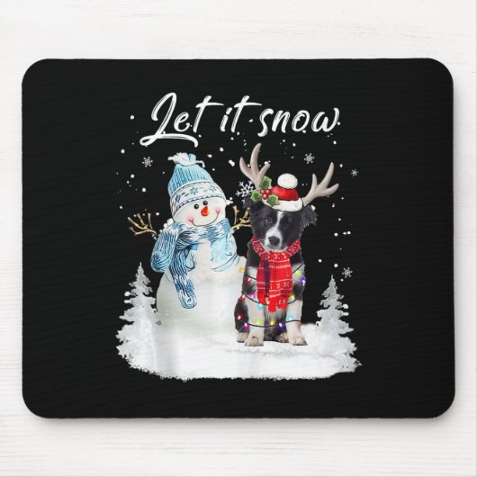 Border Collie Santa Dog Kerstmis Snowman Xmas Paj Muismat (Voorkant)