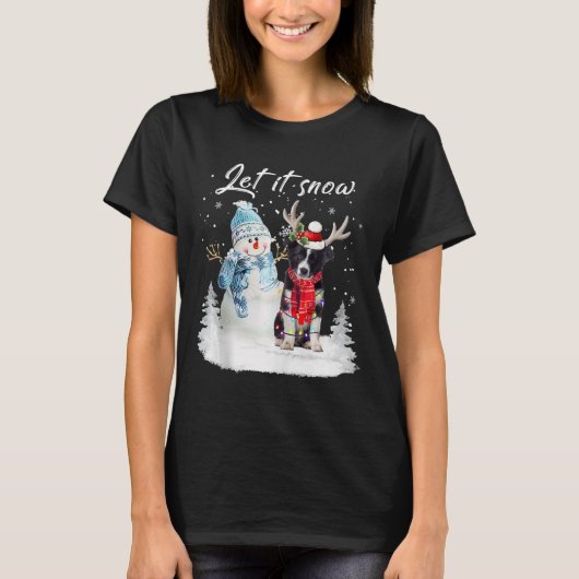Border Collie Santa Dog Kerstmis Snowman Xmas Paj T-shirt (Voorkant)