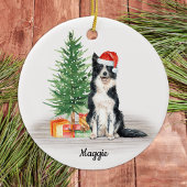 Border Collie Santa Dog Persoonlijke Kerstmis Keramisch Ornament
