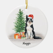 Border Collie Santa Dog Persoonlijke Kerstmis Keramisch Ornament (Voorkant)