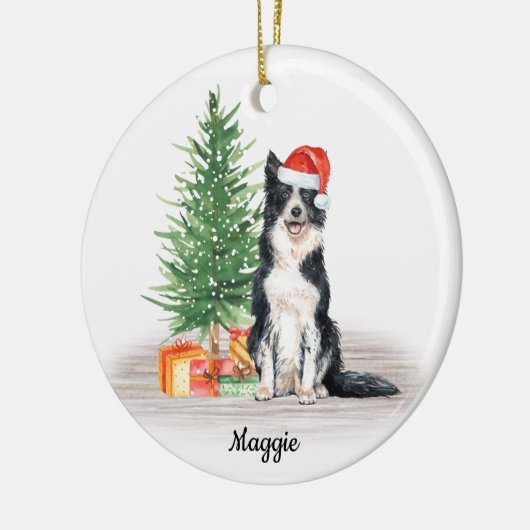 Border Collie Santa Dog Persoonlijke Kerstmis Keramisch Ornament (Links)