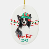 Border Collie Santa Hat Holiday Keramisch Ornament (Voorkant)