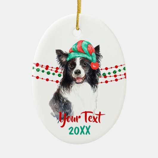 Border Collie Santa Hat Holiday Keramisch Ornament (Voorkant)