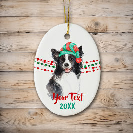 Border Collie Santa Hat Holiday Keramisch Ornament