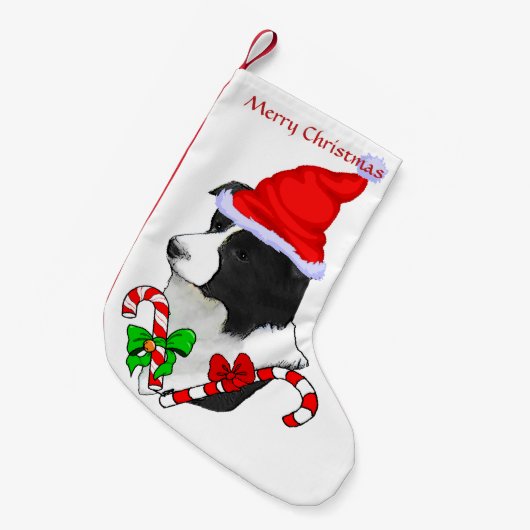 Border Collie Santa Hat Kerstmis Kleine Kerstsok (Voorkant (Hangend))