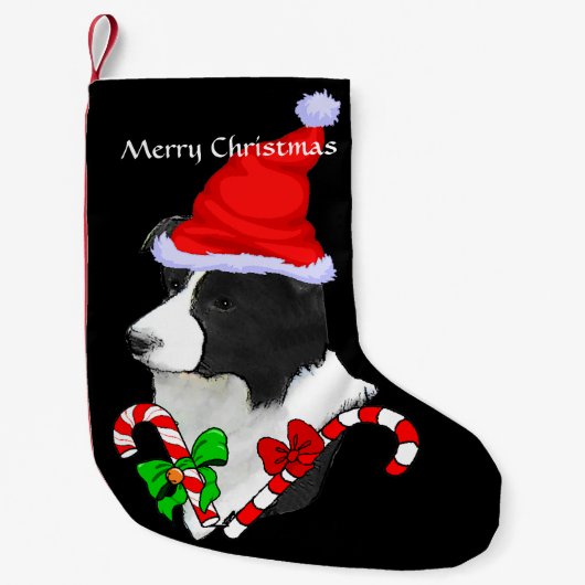 Border Collie Santa Hat Kerstmis Kleine Kerstsok (Voorkant)