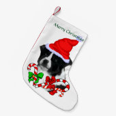 Border Collie Santa Hat Kerstmis Kleine Kerstsok (Voorkant (Hangend))