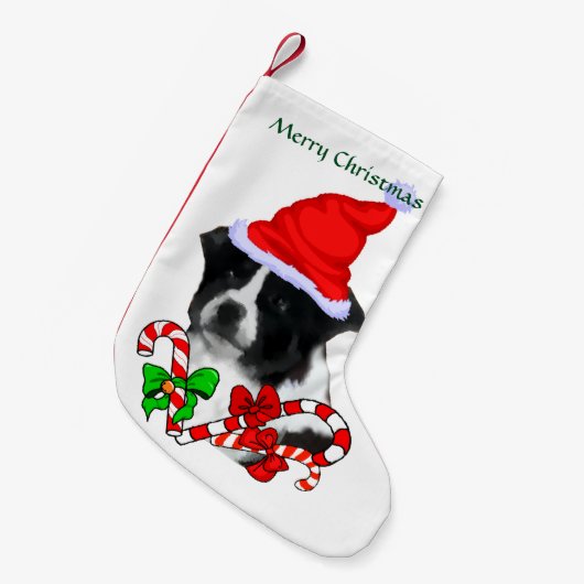 Border Collie Santa Hat Kerstmis Kleine Kerstsok (Voorkant (Hangend))