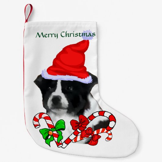 Border Collie Santa Hat Kerstmis Kleine Kerstsok (Voorkant)