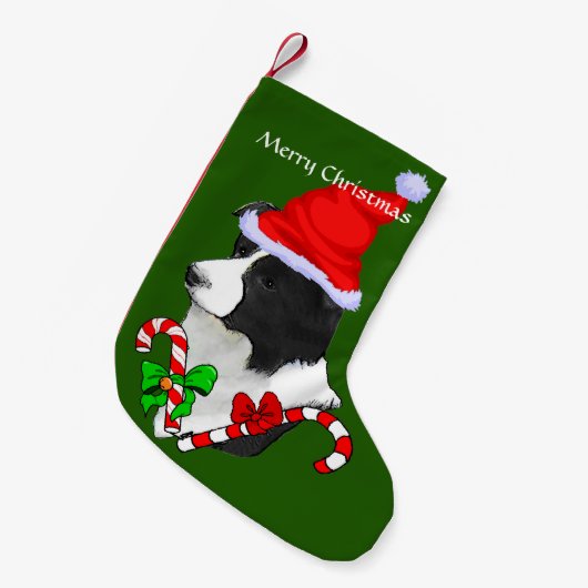 Border Collie Santa Hat Kerstmis Kleine Kerstsok (Voorkant (Hangend))
