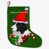 Border Collie Santa Hat Kerstmis Kleine Kerstsok (Voorkant)