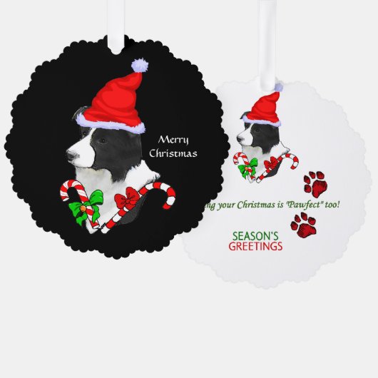 Border Collie Santa Hat Kerstmis Ornament Kaart (Voorkant / Achterkant)