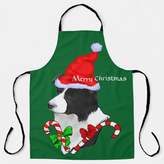 Border Collie Santa Hat Kerstmis Schort (Voorkant)