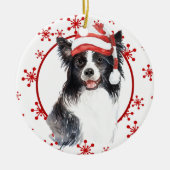Border Collie Santa Hat Red Snowflake Sjabloon Keramisch Ornament (Voorkant)