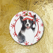 Border Collie Santa Hat Red Snowflake Sjabloon Keramisch Ornament