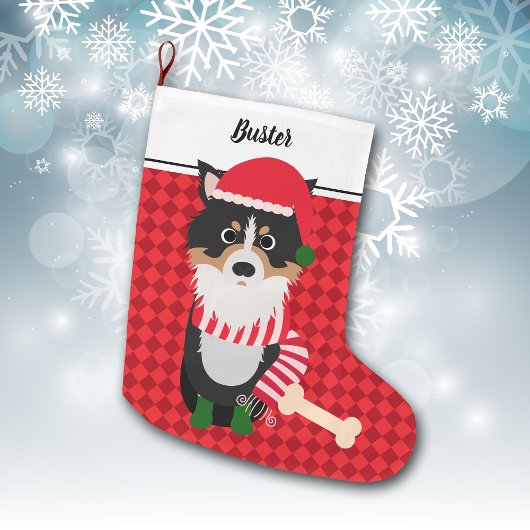 Border Collie Santa Red gepersonaliseerd Grote Kerstsok