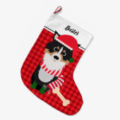 Border Collie Santa Red gepersonaliseerd Grote Kerstsok (Voorkant (Hangend))
