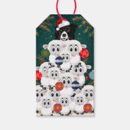 Border Collie Schapen Hoeden Kerstboom Cadeaulabel