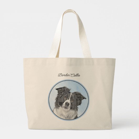 Border Collie Schilderen Rough Black & White Dog A Grote Tote Bag (Achterkant)