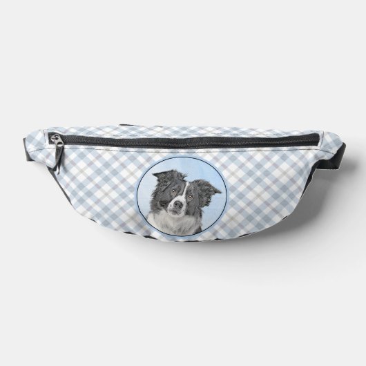 Border Collie Schilderen Rough Black & White Dog A Heuptasje (Liggend)