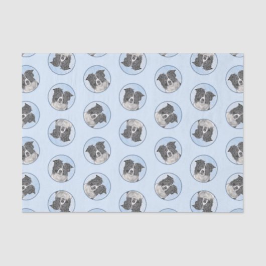 Border Collie Schilderen Rough Black & White Dog A Tissuepapier (Voorkant)